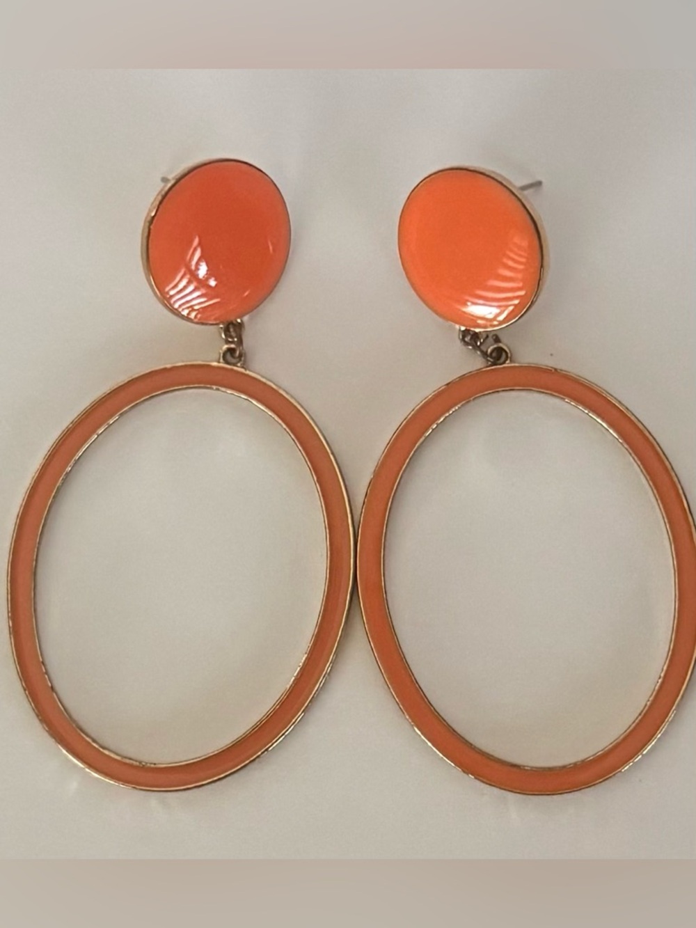Vintage Orange Enamel Oval Drop Earrings - Women Jewelry